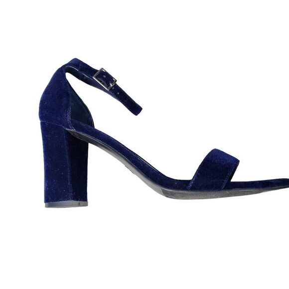 Worthington Women's Blue Velvet Ankle Strap Block Heel Sandals Size 10 - Picture 1 of 16